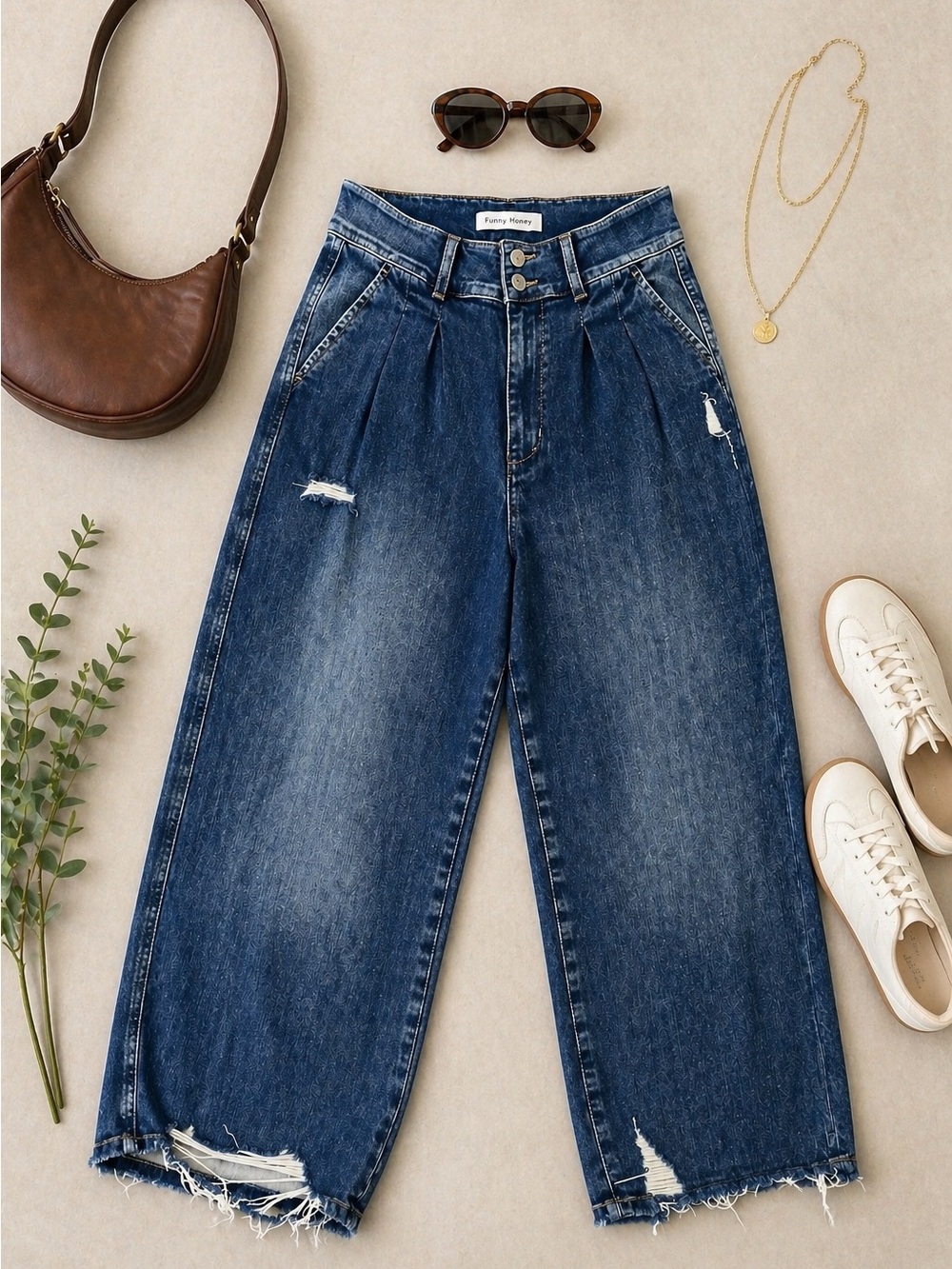 Flying Monkey High Waist Distressed Crop Jeans Size 26 | Pleated Wide Leg - Picture 3 of 12